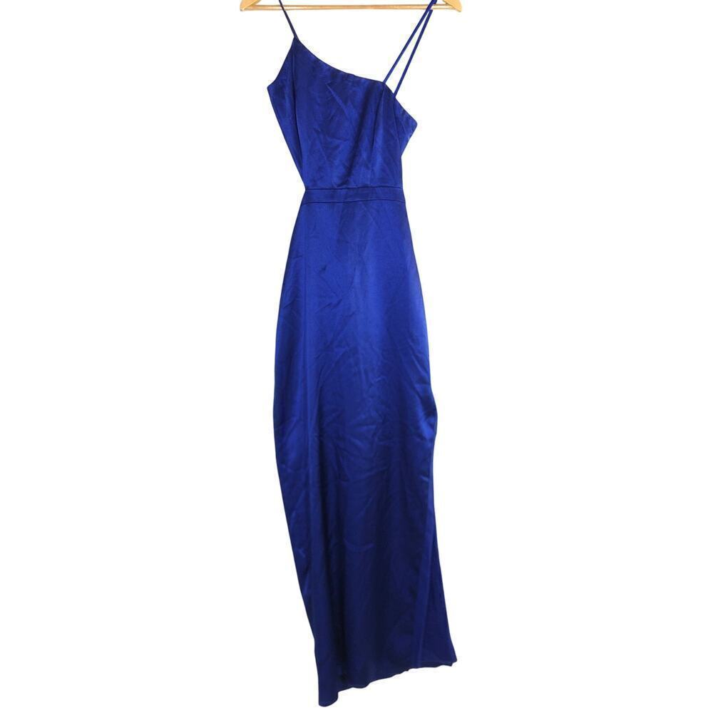 Aidan by Aidan Mattox Satin Dress One Shoulder Cutout Maxi Gown Royal Blue 2 - Picture 4 of 9